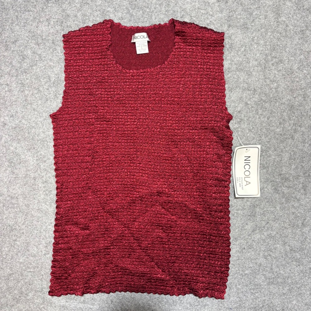 Nicola Popcorn Crinkle Top Burgundy Sleeveless Textured Shirt Style 81A37 L